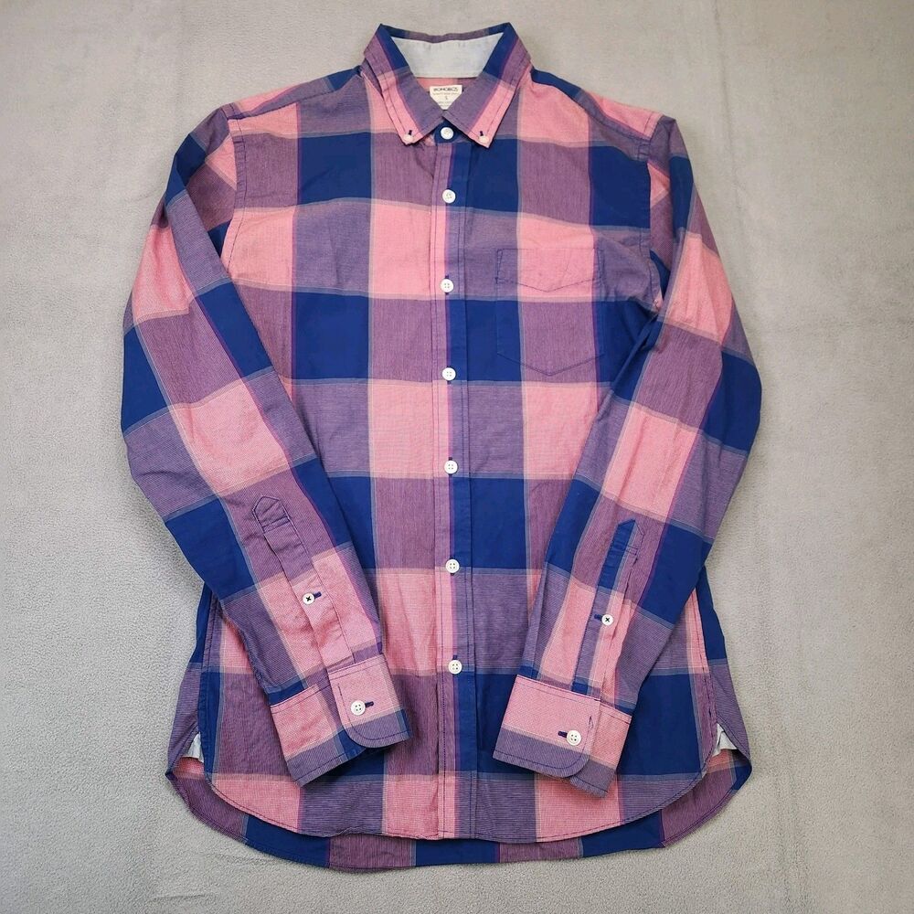 Bonobos Slim Fit Button Down Shirt Mens Small Blue Pink Plaid Long Sleeve Cotton